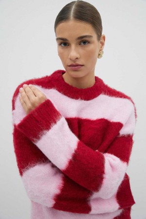 Red Women Gina Tricot Stripe Knit Sweaters | 34LMJQPTE