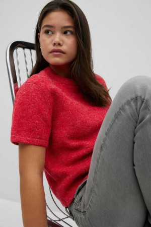 Red Young Gina Tricot Y Knitted T Shirts | 93BUFTKPJ