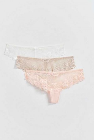 White Women Gina Tricot 3-pack Lace Thong | 98KLVGQDP