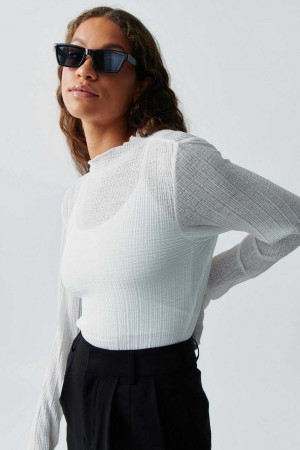 White Women Gina Tricot Boatneck Structure Top | 91NMBALHC