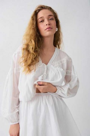 White Women Gina Tricot Boho Blouse | 01ZAUNOFR