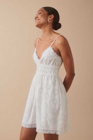 White Women Gina Tricot Broderie Anglaise Dress | 31ETOWBPV