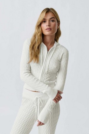 White Women Gina Tricot Cable Knitted Jacket | 80FLIBHKA