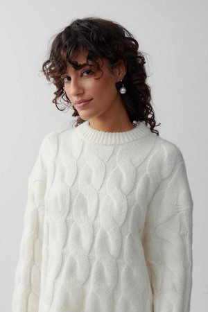 White Women Gina Tricot Cable Knitted Sweaters | 31ASOWCUK