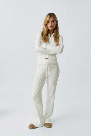 White Women Gina Tricot Cable Knitted Trousers | 16FJICZWH