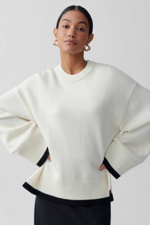 White Women Gina Tricot Contrast Knit Sweaters | 07WUKIFCV