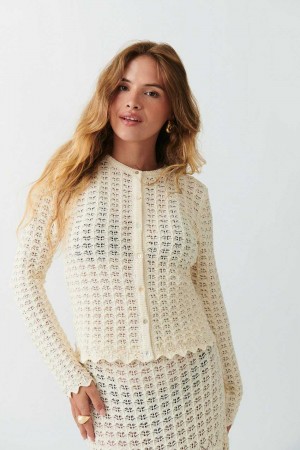 White Women Gina Tricot Crochet Cardigan | 98OWHDEMB