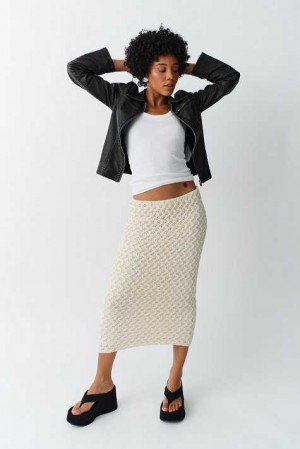 White Women Gina Tricot Crochet Maxi Knit Skirts | 75EXVTANF