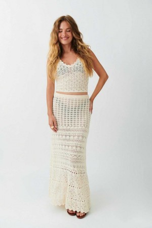 White Women Gina Tricot Crochet Maxi Skirts | 78AEGLQNM