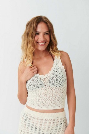 White Women Gina Tricot Crochet Tank Top | 38HKDYPRI