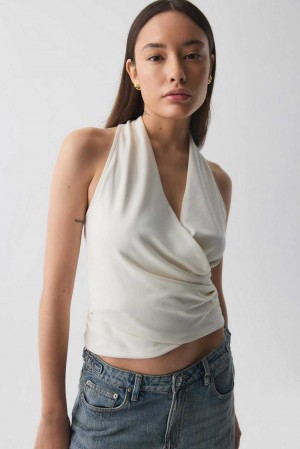 White Women Gina Tricot Drapy Top | 09XOTASZR