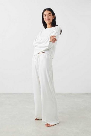 White Women Gina Tricot Drawstring Wide Pyjamas | 59LFDJORS