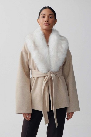 White Women Gina Tricot Faux Fur Collar Coat | 13JMQDUEH