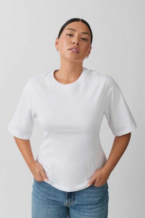 White Women Gina Tricot Fitted T Shirts | 61OPKSWDI