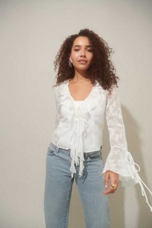 White Women Gina Tricot Frill Blouse | 74RWYZSKE