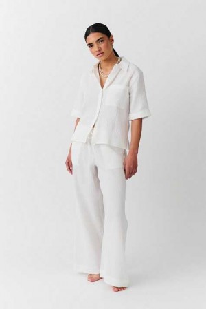 White Women Gina Tricot Gauze Trousers | 20JPOSDGR