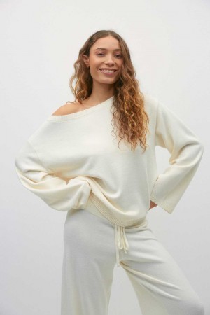 White Women Gina Tricot Knitted Boatneck Sweaters | 34XKQGMPF