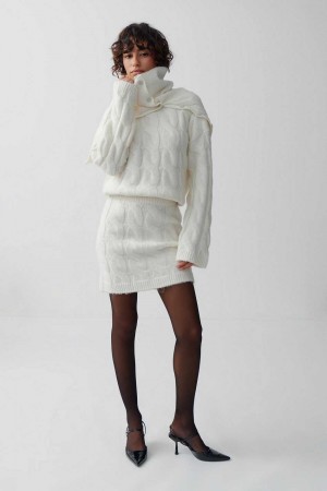 White Women Gina Tricot Knitted Cable Skirts | 89EBHKMPQ