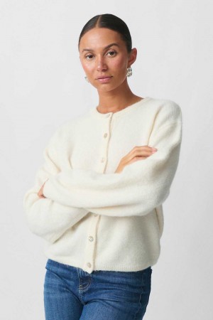 White Women Gina Tricot Knitted Cardigan | 39MLGNTZE