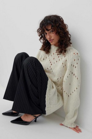 White Women Gina Tricot Knitted Chunky Sweaters | 10IXYJZHM