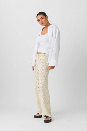 White Women Gina Tricot Knitted Crochet Trousers | 12JZOBTWQ