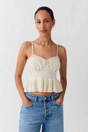 White Women Gina Tricot Knitted Frill Tank Top | 65WSGIQAB