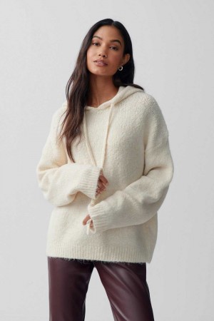 White Women Gina Tricot Knitted Hoodie | 28BQROCGT