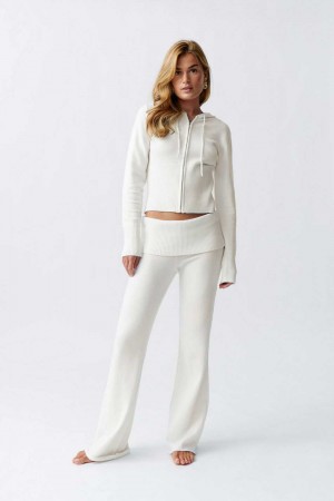 White Women Gina Tricot Knitted Lounge Trousers | 61DRUSNJA