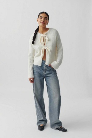 White Women Gina Tricot Knitted Tie Cardigan | 85AOLCVHP