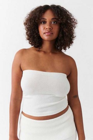 White Women Gina Tricot Knitted Tube Top | 75QGXYEVD