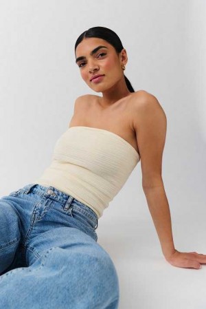 White Women Gina Tricot Knitted Tube Top | 05WQLMCTJ