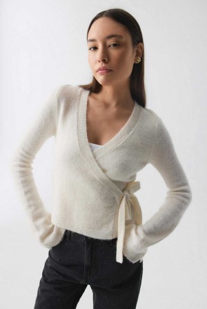 White Women Gina Tricot Knitted Wrap Cardigan | 93LTJZGUS