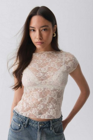 White Women Gina Tricot Lace Top | 60HYKNLZQ