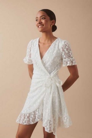 White Women Gina Tricot Lace Wrap Mini Dress | 19MKTFLDP