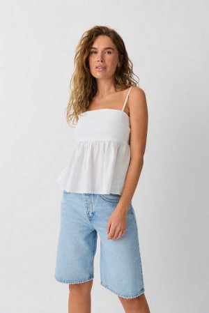 White Women Gina Tricot Linen Blend Tank Top | 10ORNWYEB