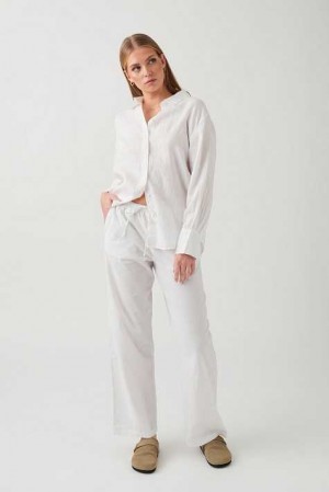 White Women Gina Tricot Linen Blend Trousers | 02OMLIKVG