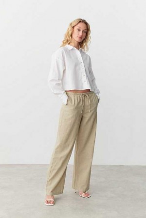 White Women Gina Tricot Linen Blend Trousers | 71FBEPUAZ