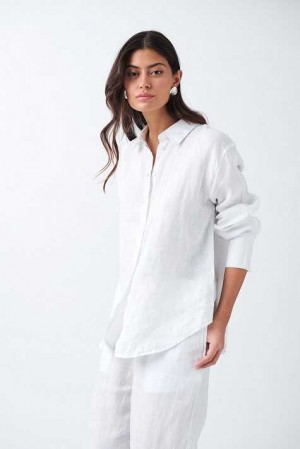 White Women Gina Tricot Linen Shirts | 03CLSOQYM