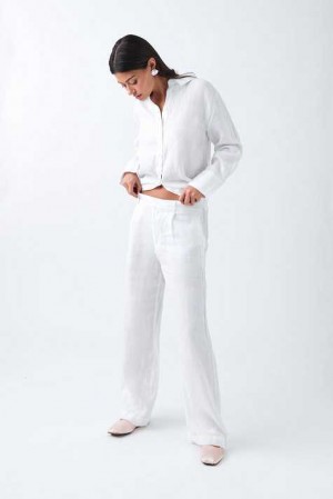 White Women Gina Tricot Linen Trousers | 78OZCEFSQ