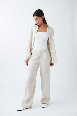 White Women Gina Tricot Linen Trousers | 20JUGTBKM