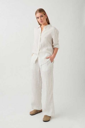 White Women Gina Tricot Linen Trousers | 51BIEVUNX