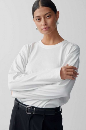 White Women Gina Tricot Long Sleeve T Shirts | 78JLWDHCN