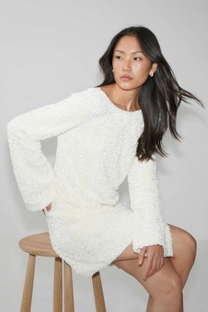 White Women Gina Tricot Loose Sequin Mini Dress | 45LKXGUYM