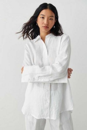 White Women Gina Tricot Lovisa Linen Shirts | 81MGIFUKS