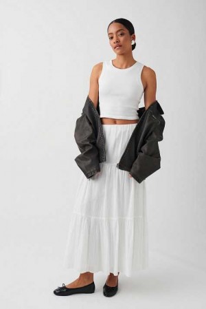 White Women Gina Tricot Maxi Cotton Skirts | 23CQYHVKR