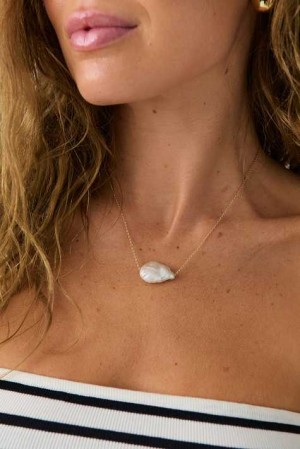 White Women Gina Tricot Natural Pearl Necklace | 27QAFUOKG