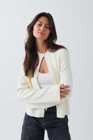 White Women Gina Tricot One Button Knit Cardigan | 81PQXDLZA