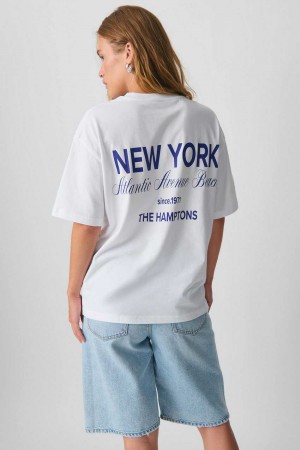 White Women Gina Tricot Oversized Print T Shirts | 26VYCTSFA