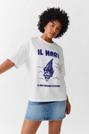 White Women Gina Tricot Oversized Print T Shirts | 95NAKIVGD