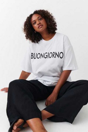 White Women Gina Tricot Oversized Print T Shirts | 51KVENFBH